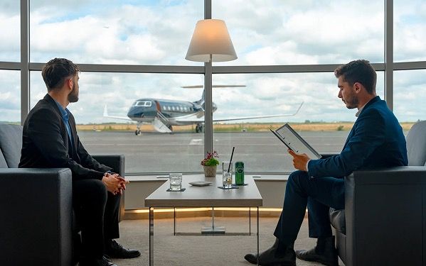 PVJets management team at a private jet terminal