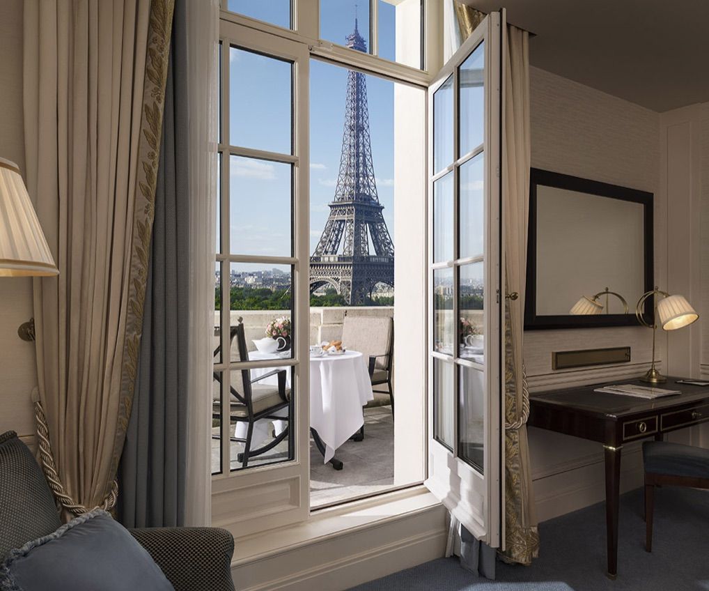Luxury hotel suite with a view of the Eiffel Tower